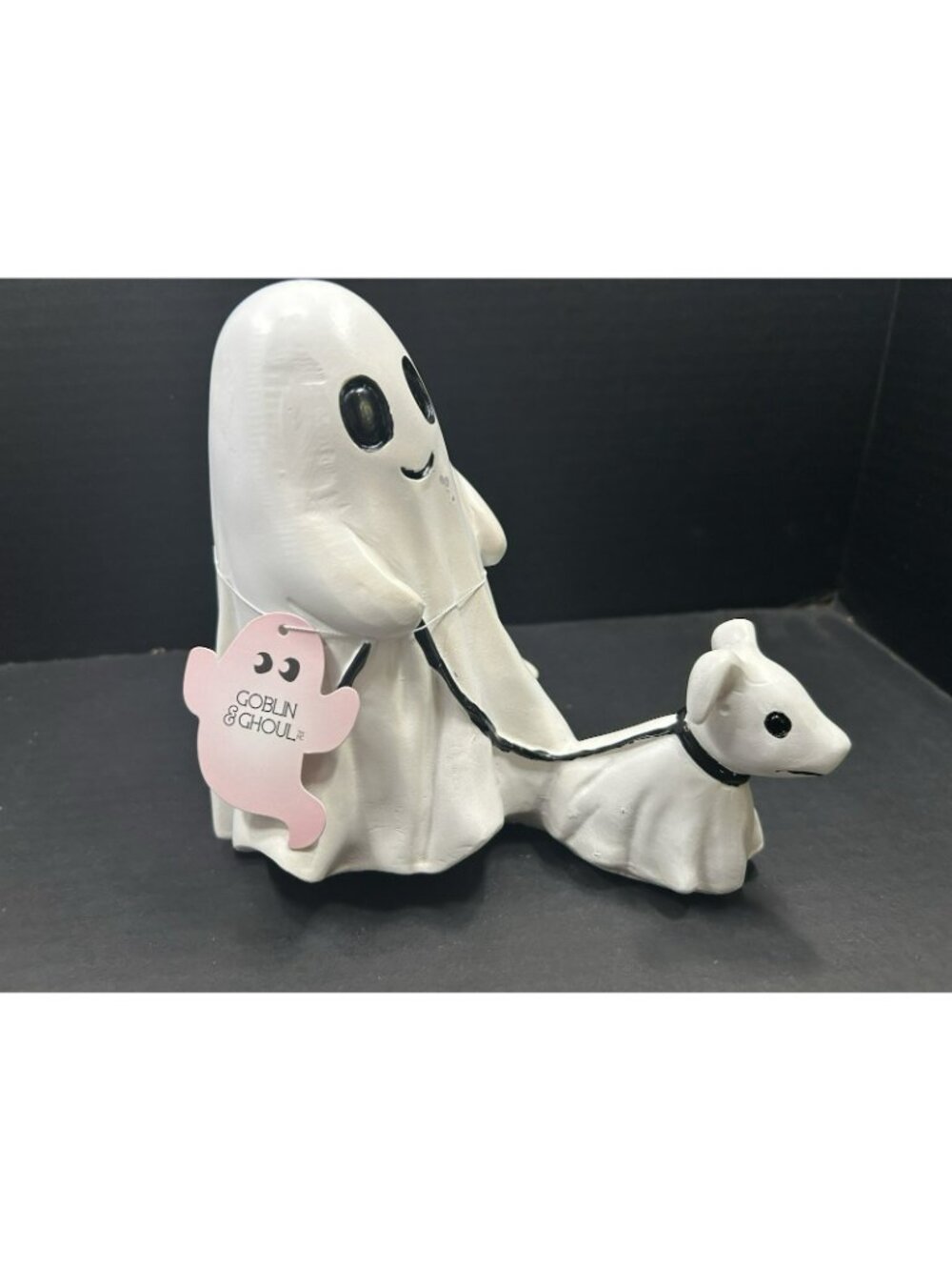 Goblin & Ghoul Ghost Figurine With Dog On Leash White Ceramic Halloween Décor 9" - Picture 3 of 5